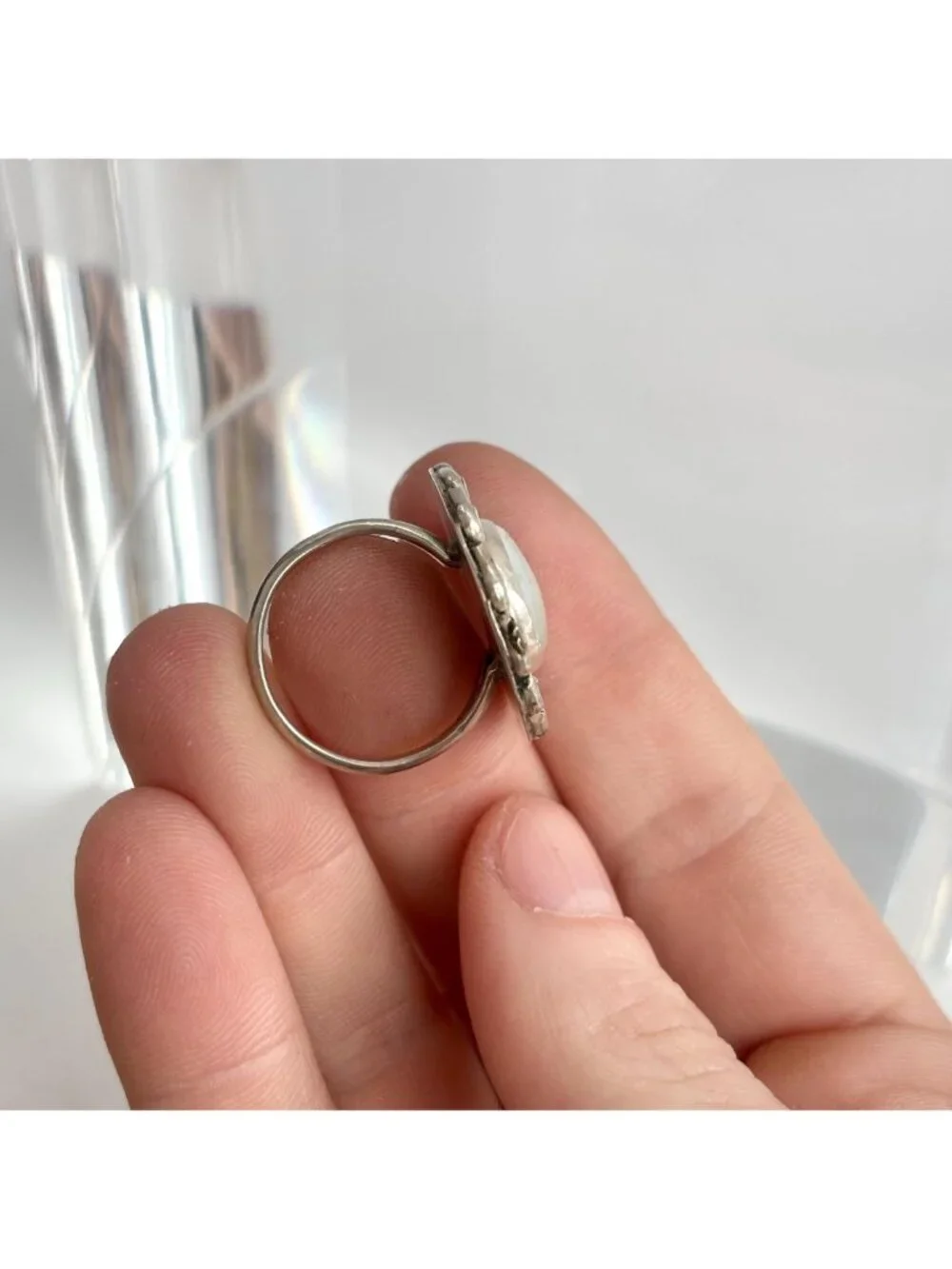 Mother of Pearl Southwest Style Sterling Silver 925 Vintage Ring - sz 7 - Picture 6 of 11